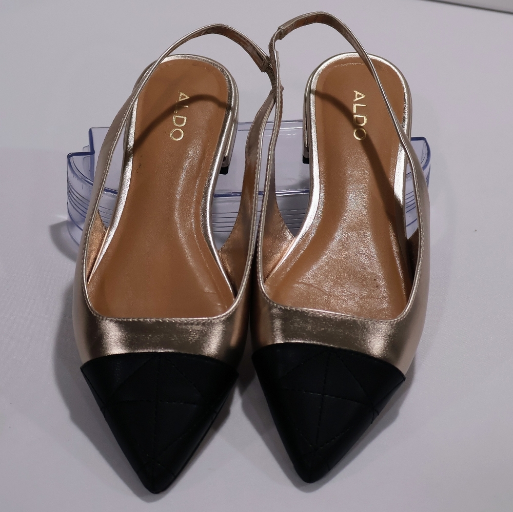 Aldo | Black and Gold Slingback Flats